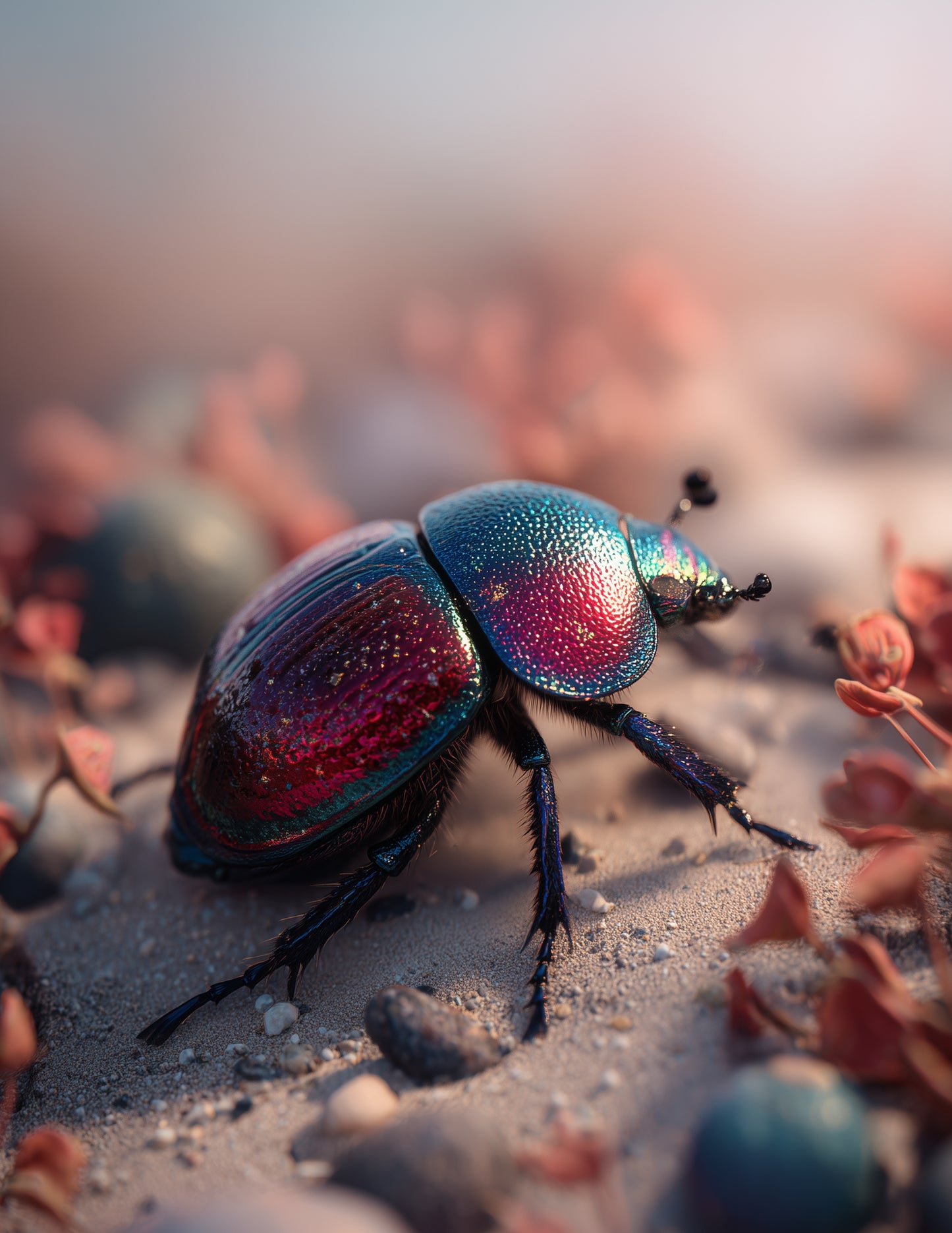 Dung Beetle — Realistic Art, Coral Gradients Digital Wall Art, 3 Sizes Included, Living Room Decor