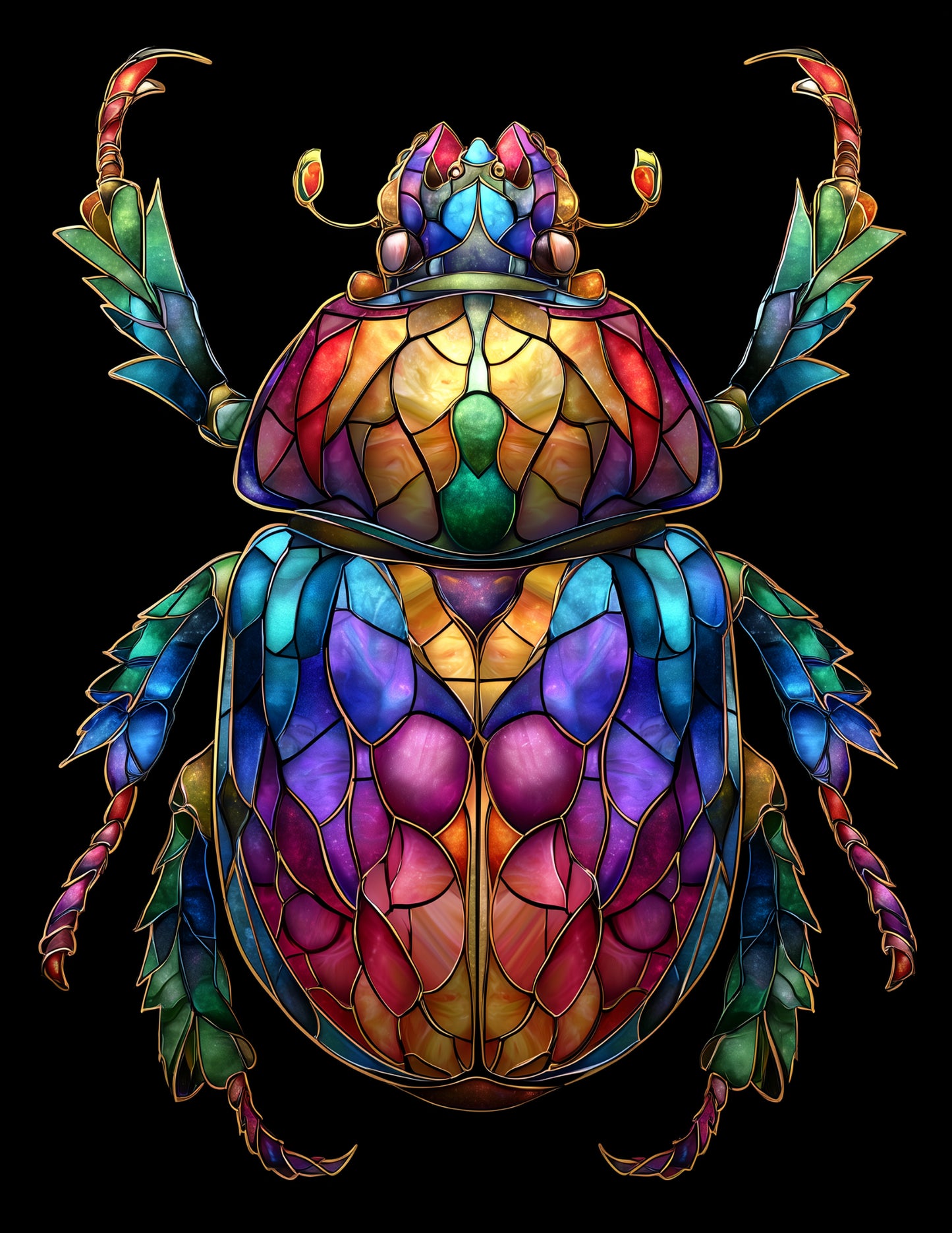 Dung Beetle — Stained Glass Art, Bold Gradients Digital Wall Art, 3 Sizes Included, Living Room Decor