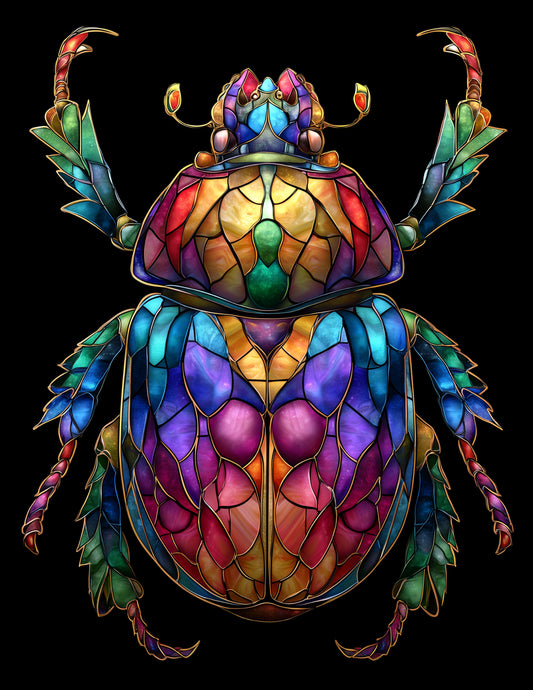 Dung Beetle — Stained Glass Art, Bold Gradients Digital Wall Art, 3 Sizes Included, Living Room Decor