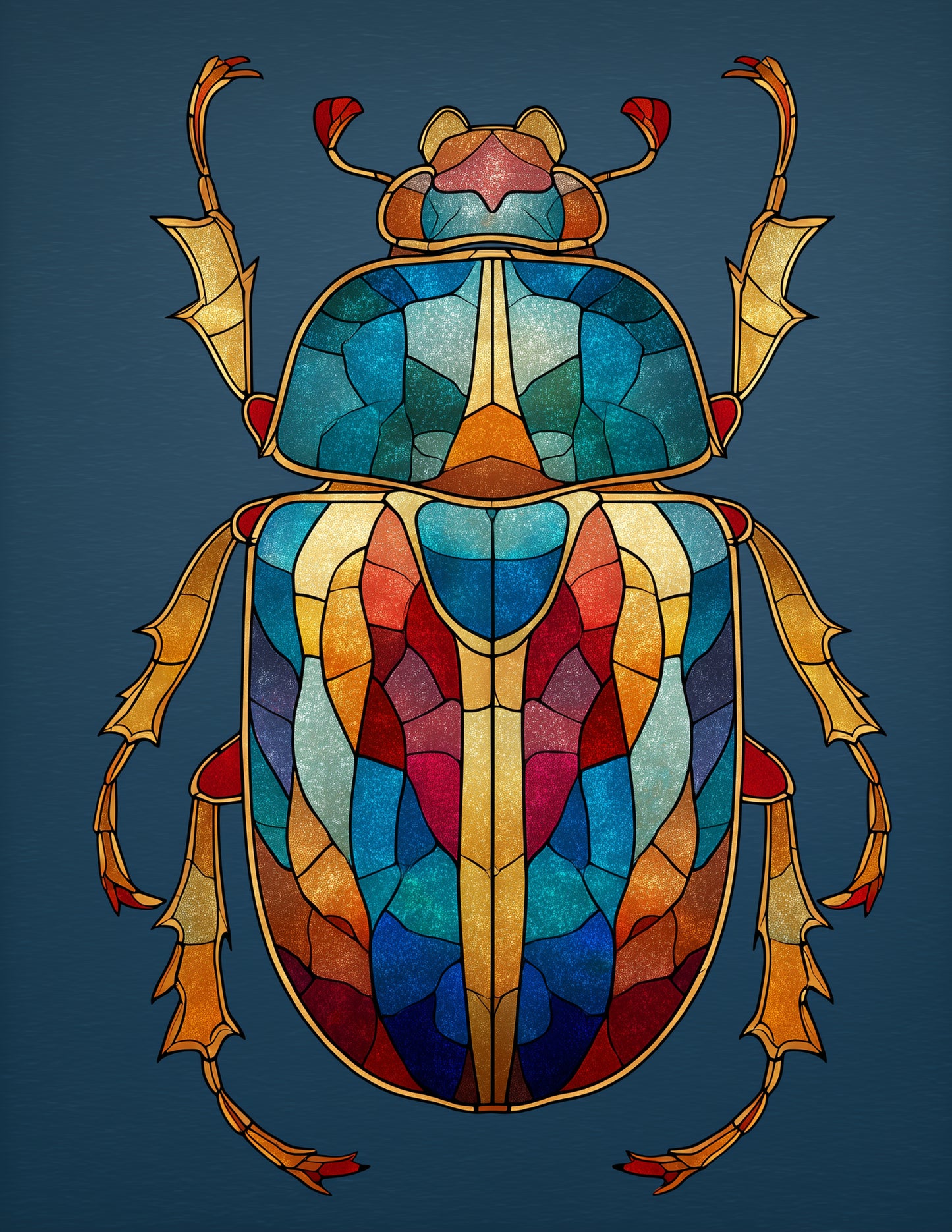 Dung Beetle — Stained Glass Art, Violet Hues Digital Wall Art, 3 Sizes Included, Living Room Decor