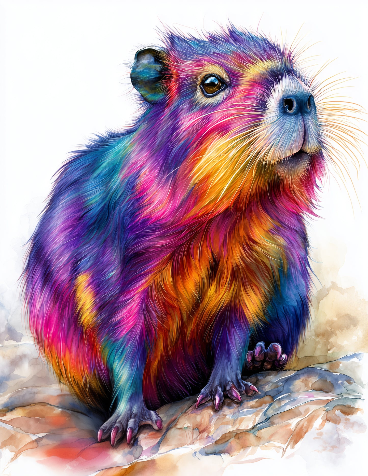 Dwarf Hutia — Watercolor Art, Cosmic Bloom Digital Wall Art, 3 Sizes Included, Living Room Decor