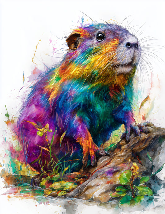 Dwarf Hutia — Watercolor Art, Sunset Hues Digital Wall Art, 3 Sizes Included, Living Room Decor