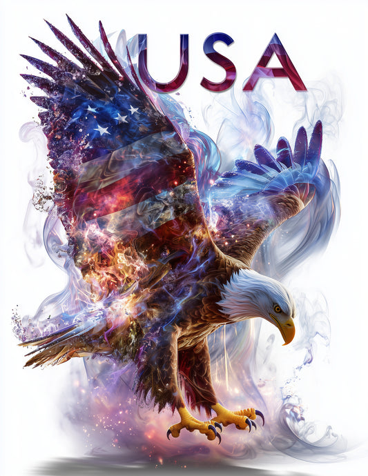 Eagle — Double Exposure Personalized Art, Midnight Palette Digital Wall Art, 3 Sizes Included, Living Room Decor