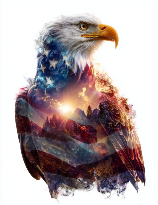 Eagle — Double Exposure Art, Patriot Dawn Digital Wall Art, 3 Sizes Included, Living Room Decor