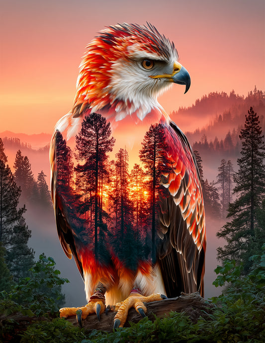 Eagle — Double Exposure Art, Sunset Peaks Digital Wall Art, 3 Sizes Included, Living Room Decor