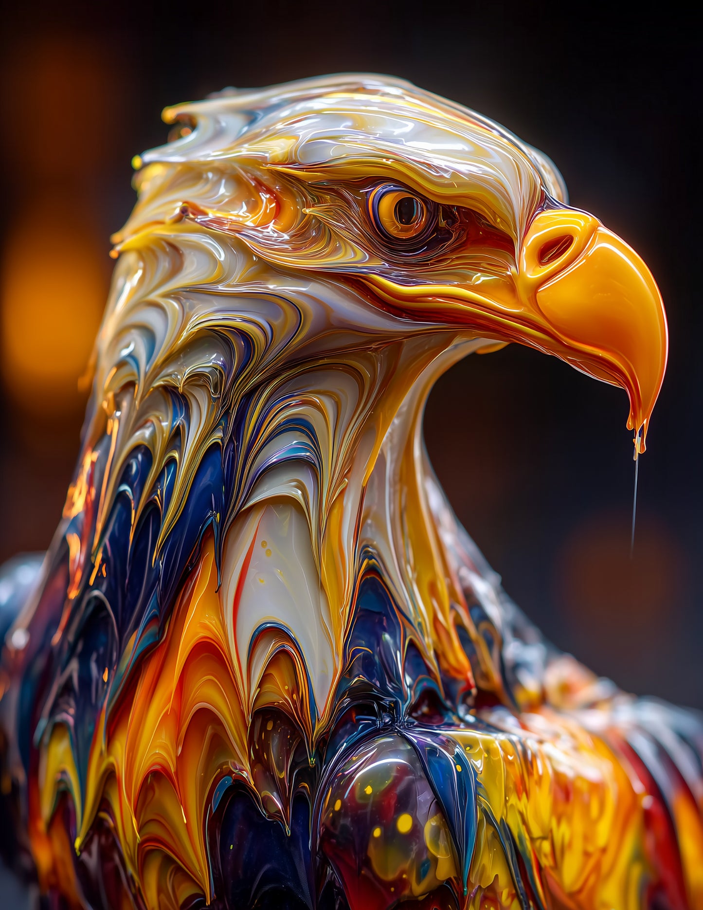 Eagle — Ferrofluid Art, Amber Flow Digital Wall Art, 3 Sizes Included, Living Room Decor