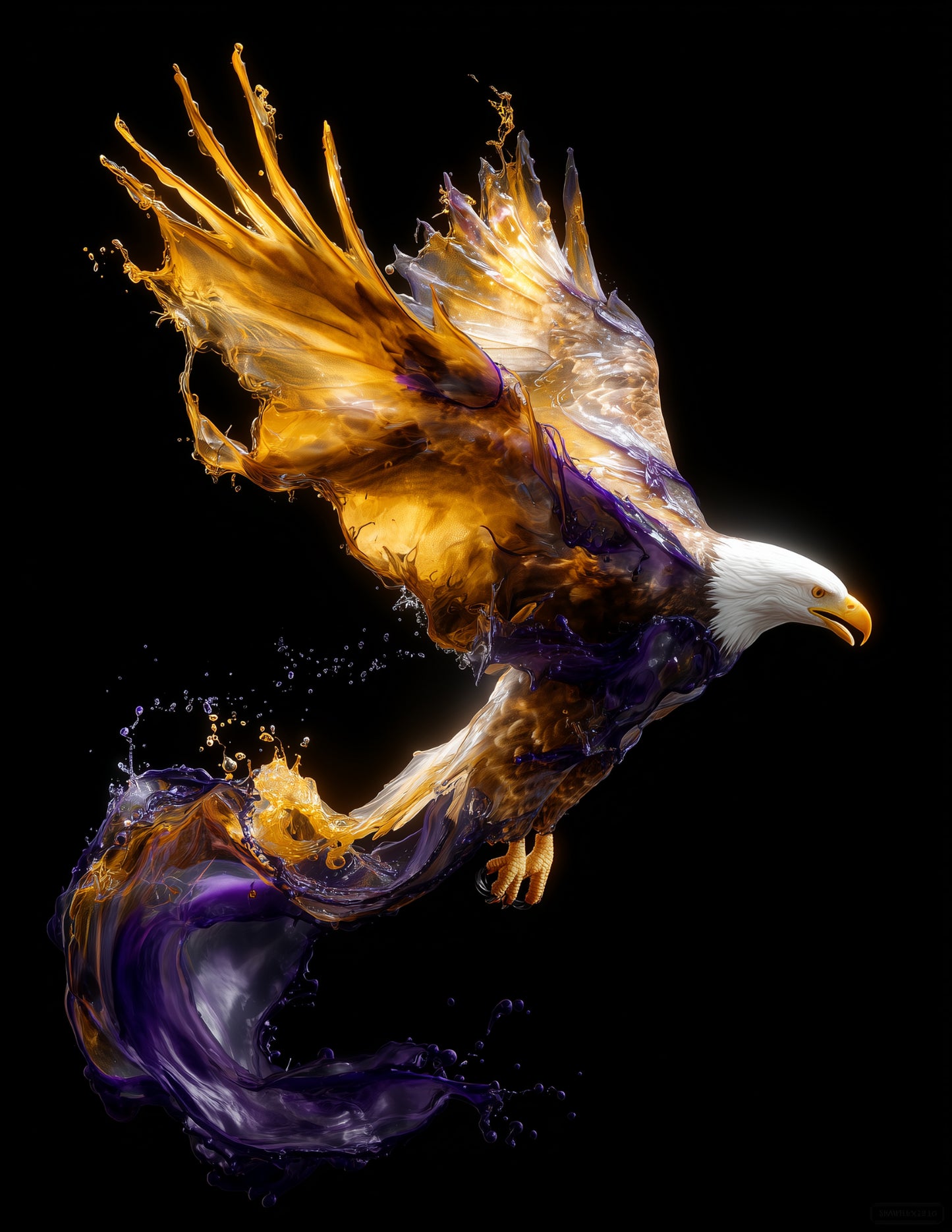 Eagle — Ferrofluid Art, Golden Current Digital Wall Art, 3 Sizes Included, Living Room Decor