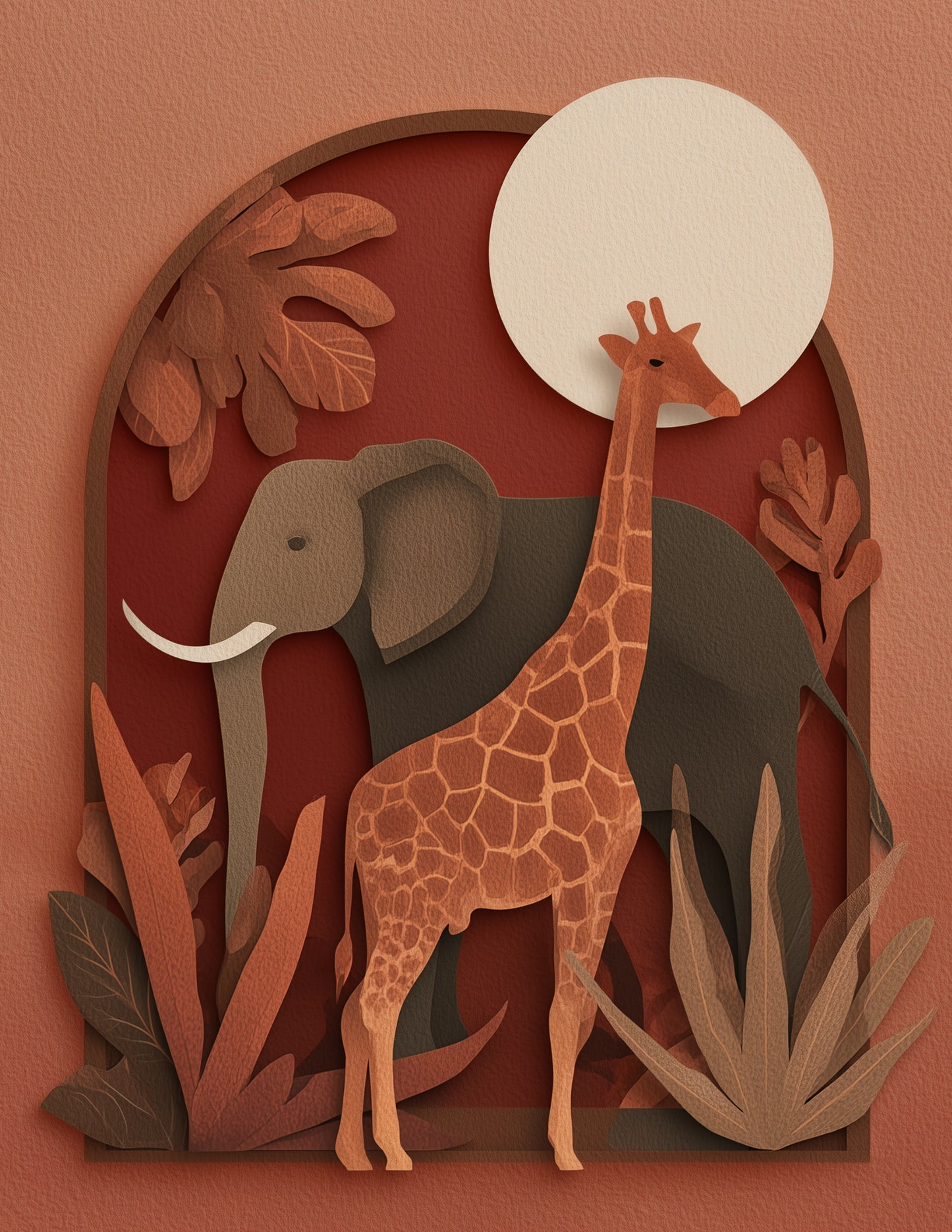 Elephant & Giraffe — Boho Forest Hues Duo Wall Art, 3 Sizes Included, Living Room Decor