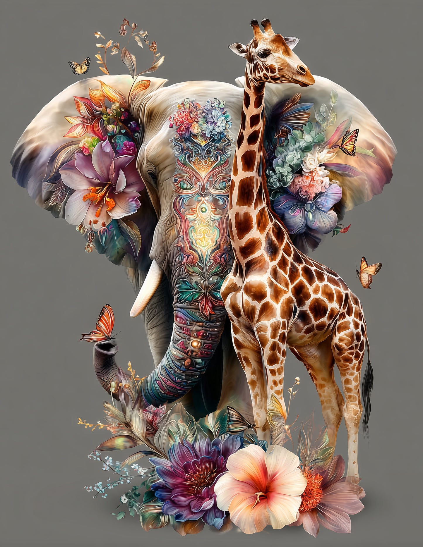 Elephant & Giraffe — Boho Warm Tones Duo Wall Art, 3 Sizes Included, Living Room Decor