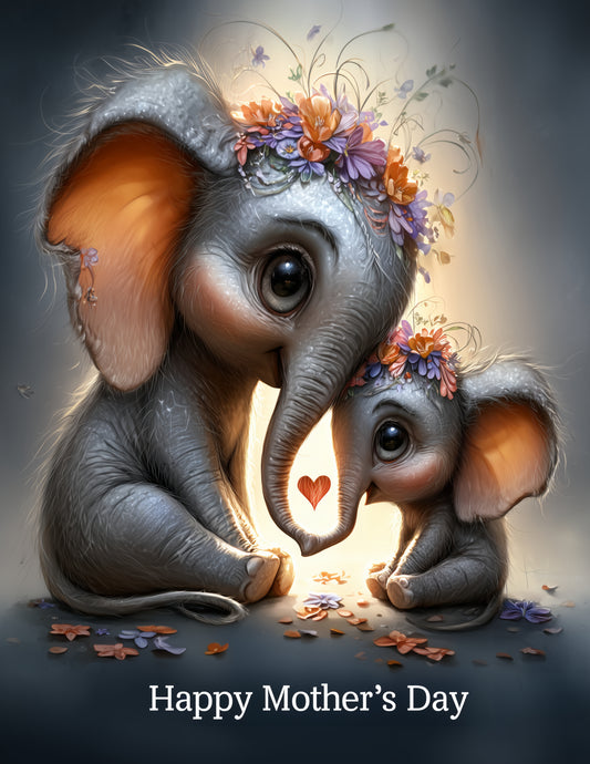 Elephant — Mother's Day Cute Cartoon Art, Dreamy Palette Digital Wall Art, 3 Sizes Included, Nursery Decor