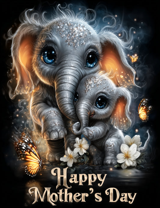 Elephant — Mother's Day Cute Cartoon Art, Warm Tones Digital Wall Art, 3 Sizes Included, Nursery Decor