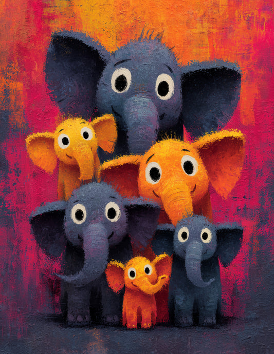 Elephant — Cute Cartoon Family Art, Calm Tones Digital Wall Art, 3 Sizes Included, Nursery Decor