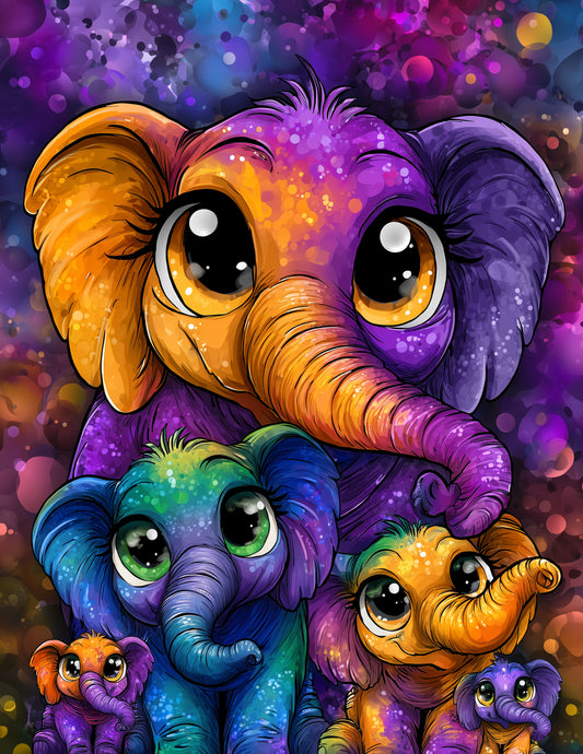 Elephant — Cute Cartoon Family Art, Dreamy Hues Digital Wall Art, 3 Sizes Included, Nursery Decor