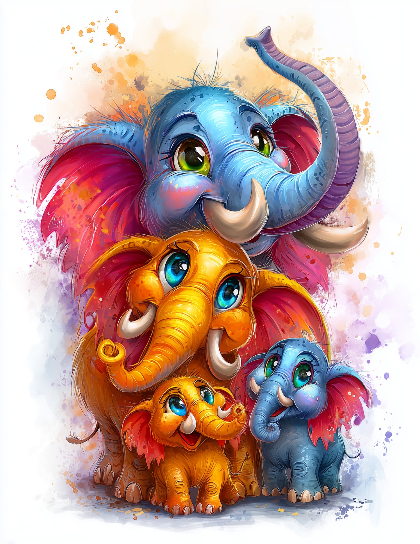Elephant — Cute Cartoon Family Art, Gentle Pastels Digital Wall Art, 3 Sizes Included, Nursery Decor