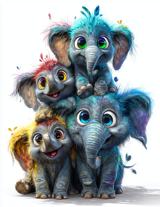 Elephant — Cute Cartoon Family Art, Serene Palette Digital Wall Art, 3 Sizes Included, Nursery Decor