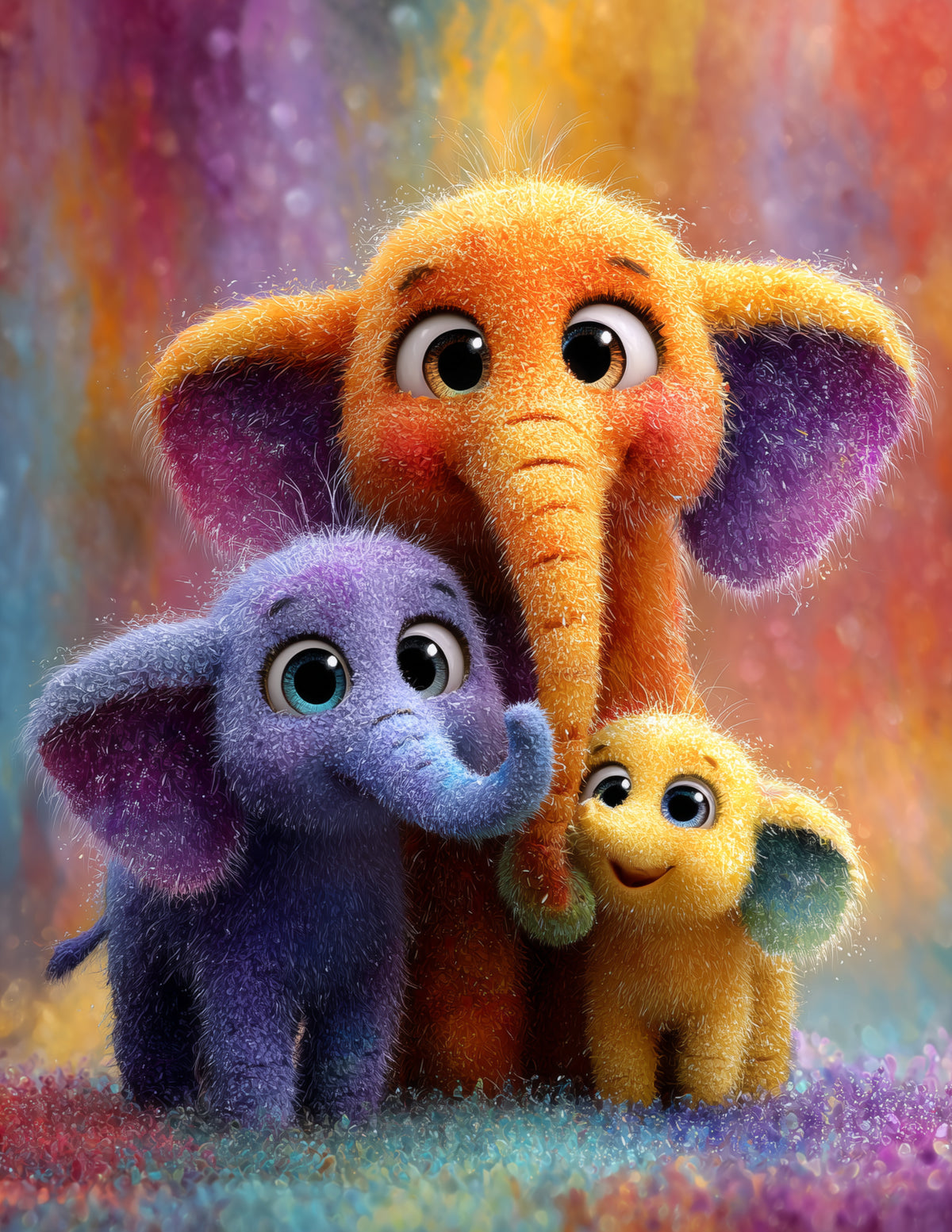 Elephant — Cute Cartoon Family Art, Vibrant Palette Digital Wall Art, 3 Sizes Included, Nursery Decor