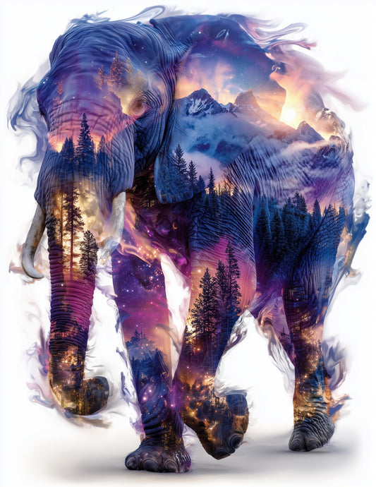 Elephant — Double Exposure Art, Twilight Hues Digital Wall Art, 3 Sizes Included, Living Room Decor