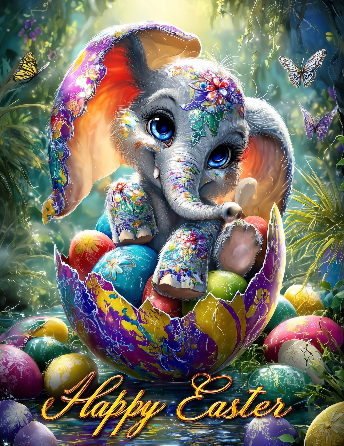 Elephant — Easter Cute Cartoon Art, Calm Hues Digital Wall Art, 3 Sizes Included, Nursery Decor