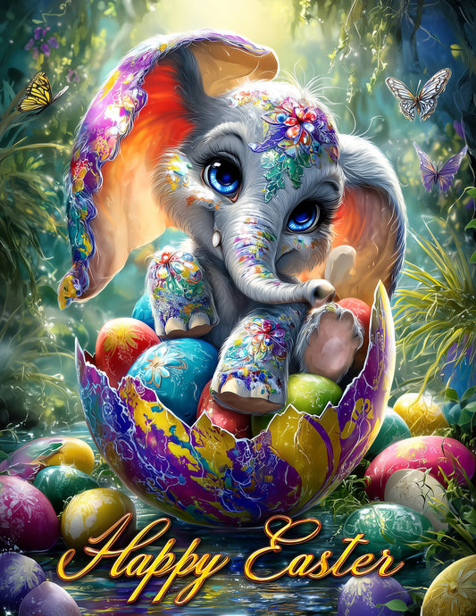 Elephant — Easter Cute Cartoon Art, Calm Hues Digital Wall Art, 3 Sizes Included, Nursery Decor