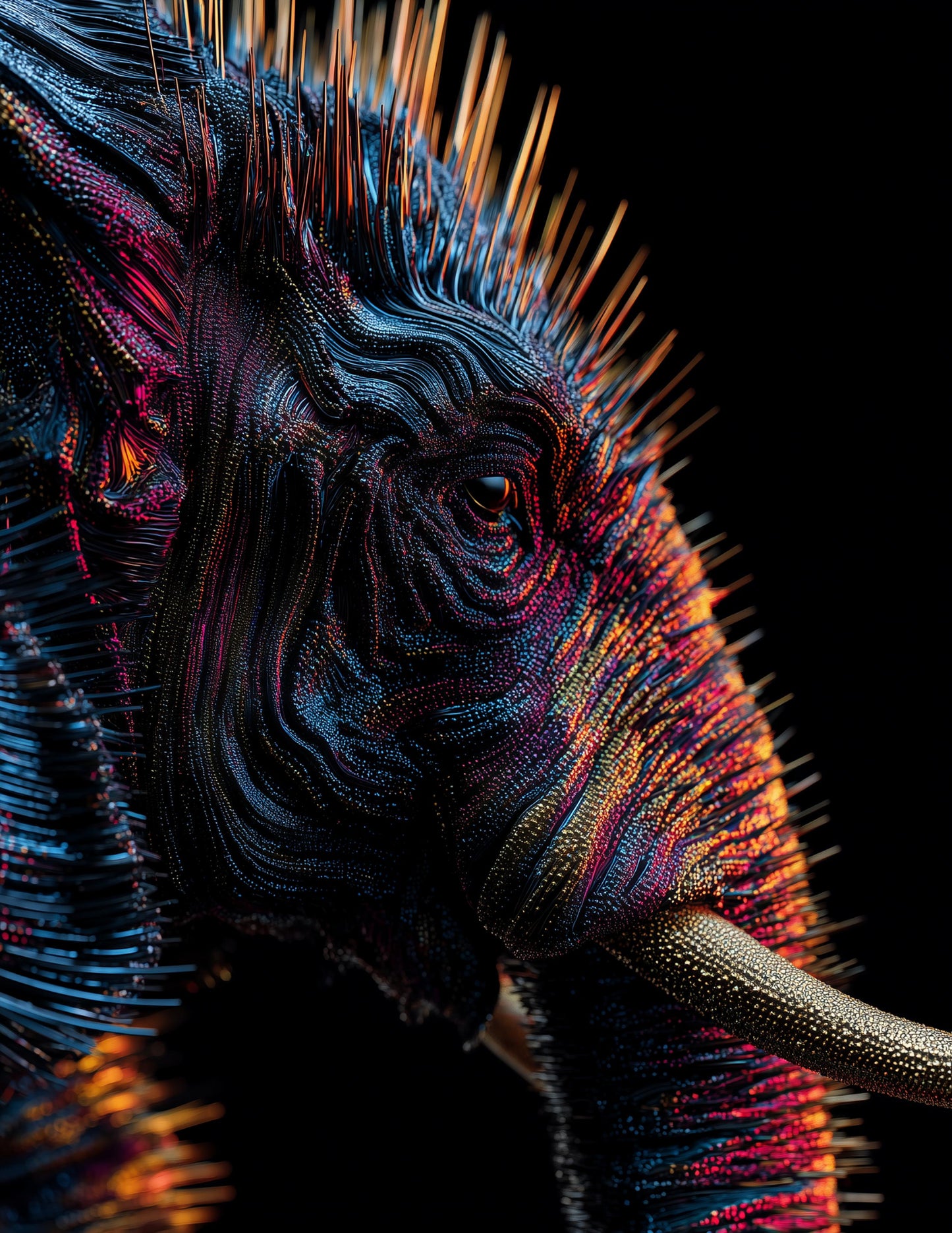 Elephant — Ferrofluid Art, Cosmic Glow Digital Wall Art, 3 Sizes Included, Living Room Decor