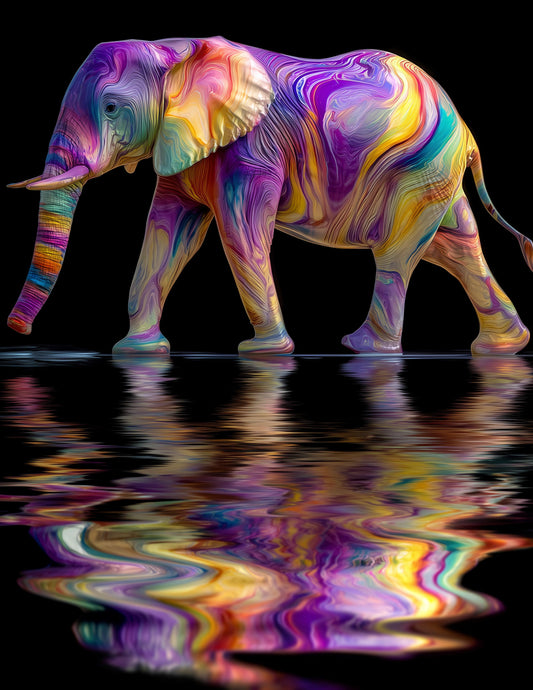 Elephant — Ferrofluid Art, Neon Tones Digital Wall Art, 3 Sizes Included, Living Room Decor