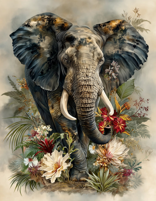 Elephant — Naturalist Art, Dramatic Contrast Digital Wall Art, 3 Sizes Included, Living Room Decor