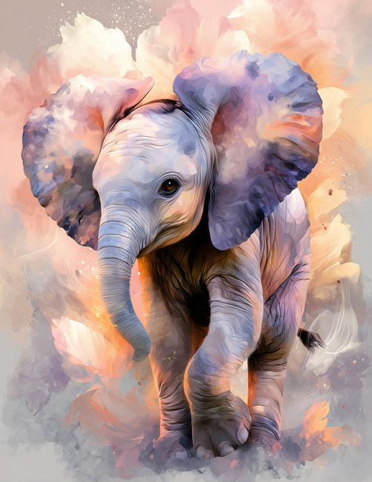 Elephant — Nursery Art, Warm Light Digital Wall Art, 3 Sizes Included, Nursery Decor