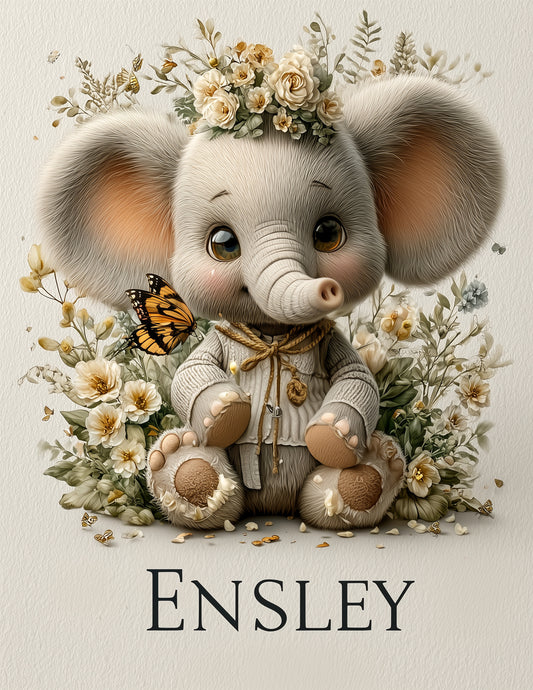 Elephant Nursery Personalized Art Soft Pastels Digital Wall Art, 3 Sizes Included, Living Room Decor