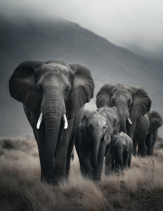 Elephant — Realistic Family Art, Calm Tones Digital Wall Art, 3 Sizes Included, Living Room Decor