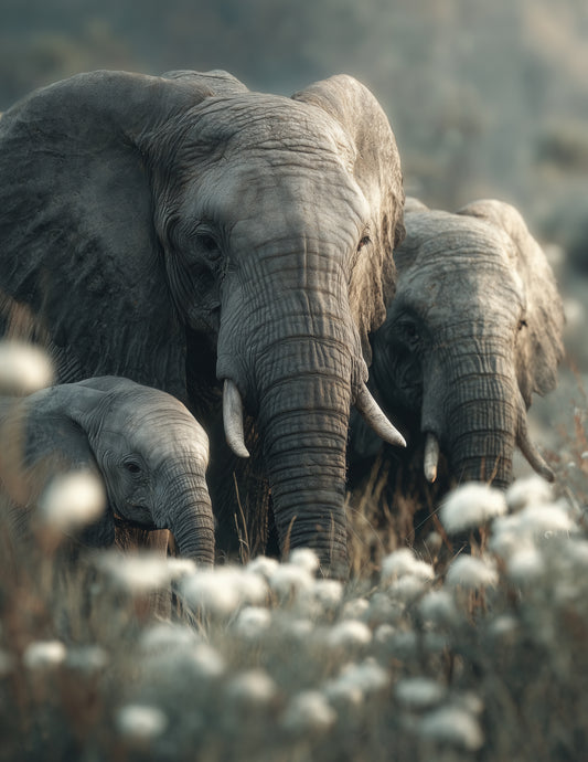 Elephant — Realistic Family Art, Serene Hues Digital Wall Art, 3 Sizes Included, Living Room Decor