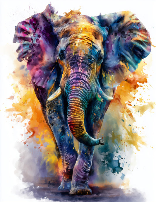 Elephant — Watercolor Art, Color Bloom Digital Wall Art, 3 Sizes Included, Living Room Decor