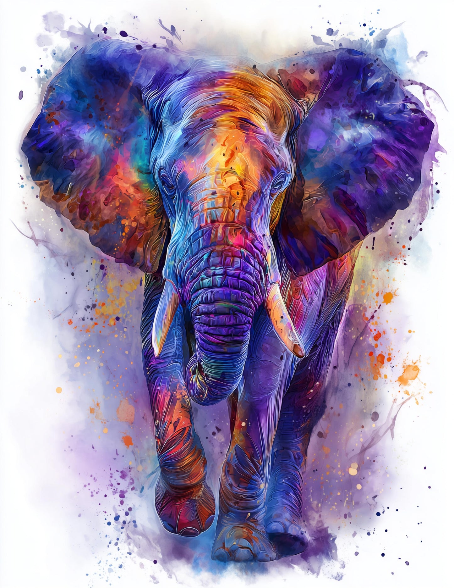 Elephant — Watercolor Art, Spectrum Flow Digital Wall Art, 3 Sizes Included, Living Room Decor