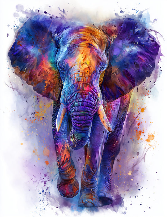Elephant — Watercolor Art, Spectrum Flow Digital Wall Art, 3 Sizes Included, Living Room Decor