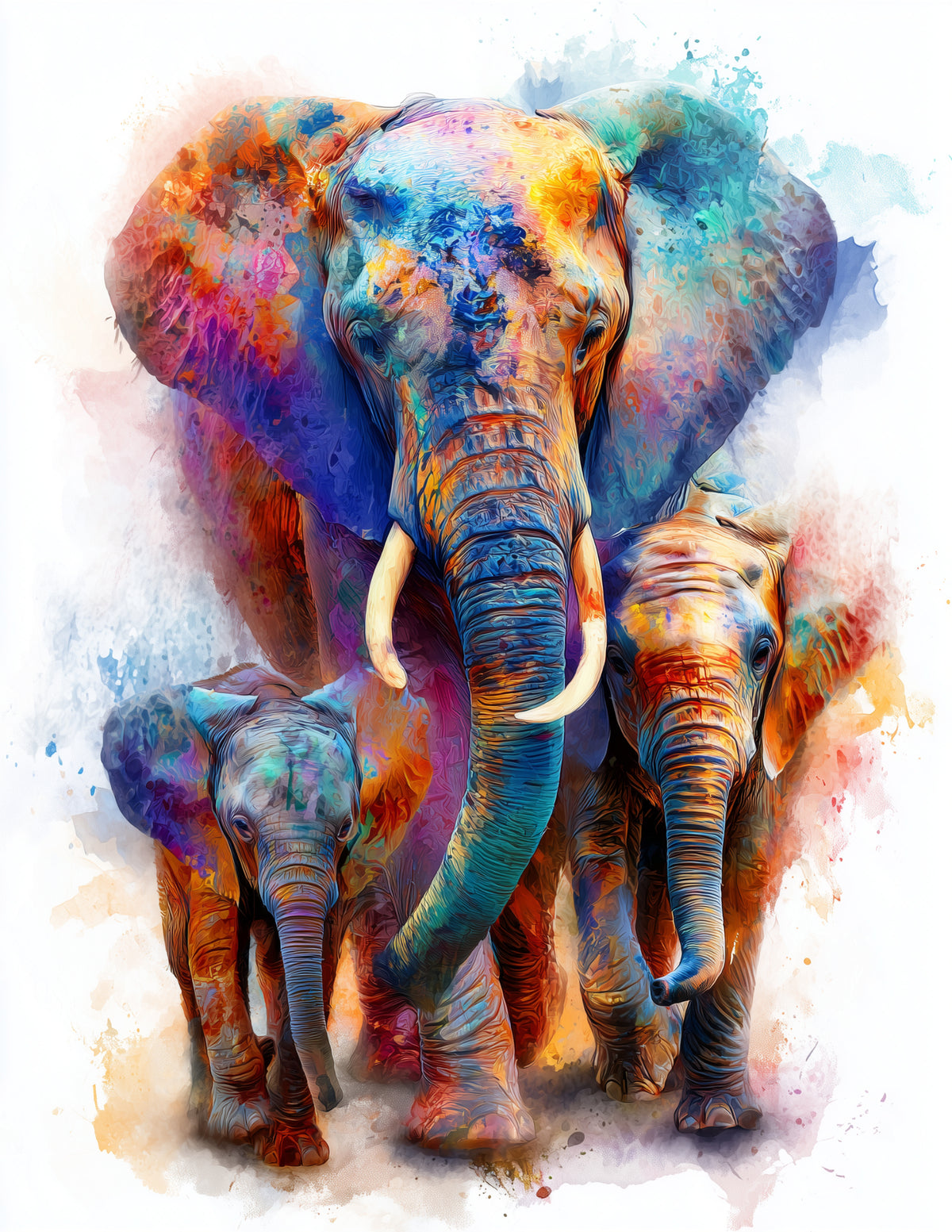 Elephant — Watercolor Family Art, Balanced Tones Digital Wall Art, 3 Sizes Included, Living Room Decor