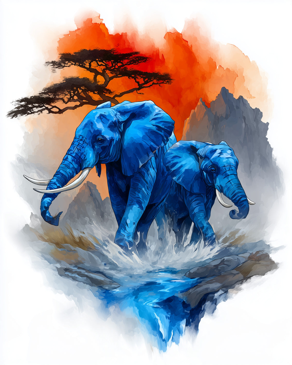 Elephant — Watercolor Family Art, Serene Hues Digital Wall Art, 3 Sizes Included, Living Room Decor