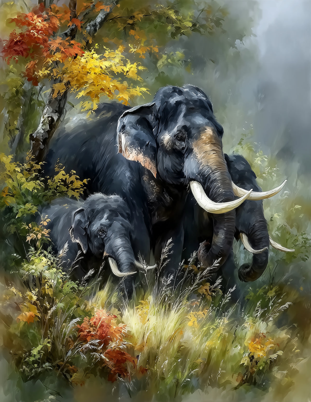 Elephant — Watercolor Family Art, Soft Pastels Digital Wall Art, 3 Sizes Included, Living Room Decor