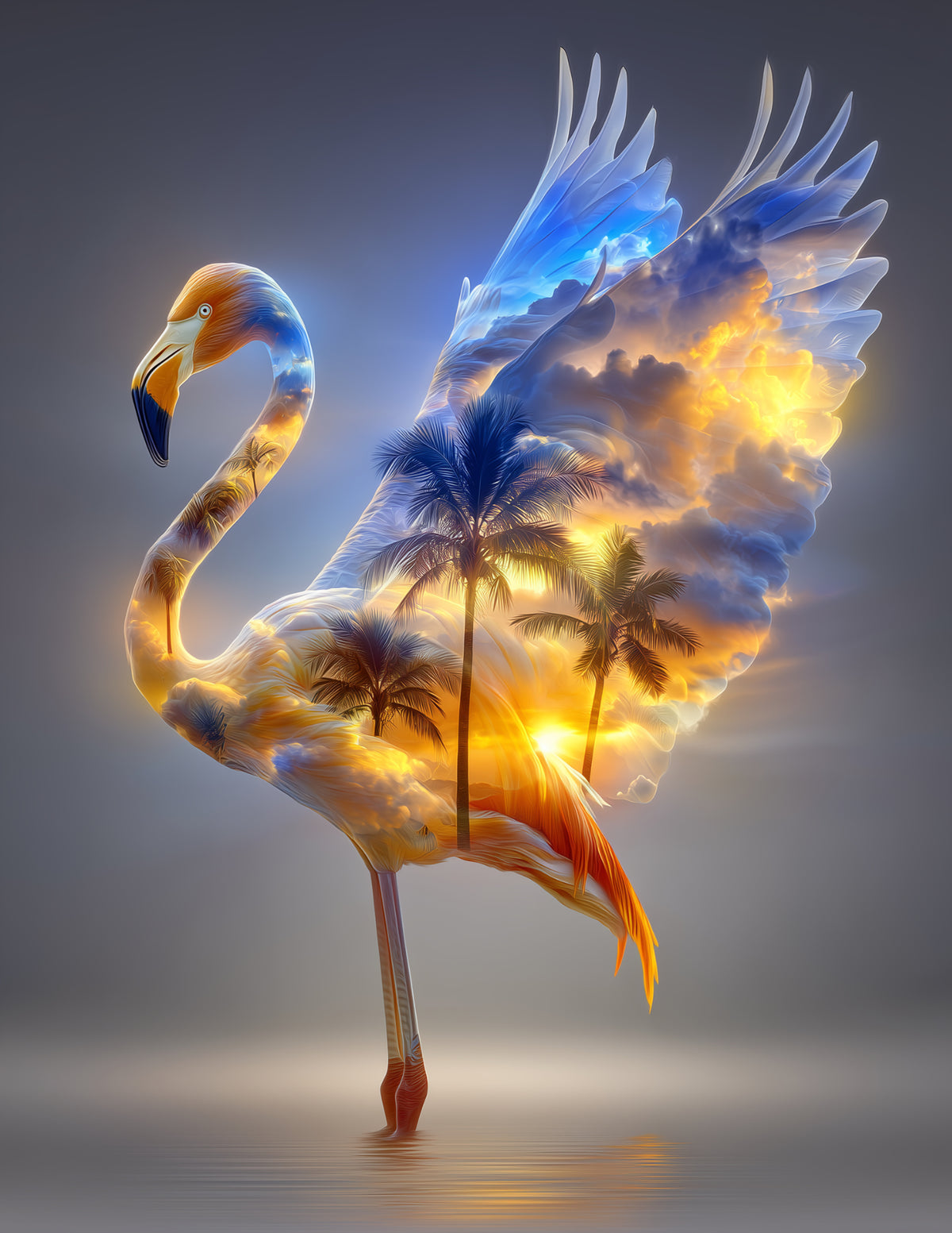 Flamingo — Double Exposure Art, Balanced Tones Digital Wall Art, 3 Sizes Included, Living Room Decor