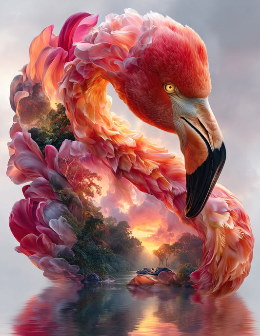 Flamingo — Double Exposure Art, Soft Gradients Digital Wall Art, 3 Sizes Included, Living Room Decor