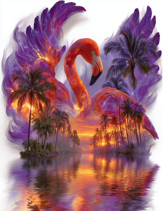 Flamingo — Double Exposure Art, Sunset Tones Digital Wall Art, 3 Sizes Included, Living Room Decor