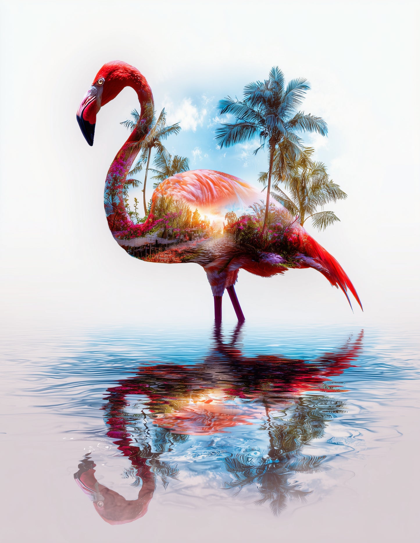 Flamingo — Double Exposure Art, Vibrant Palette Digital Wall Art, 3 Sizes Included, Living Room Decor