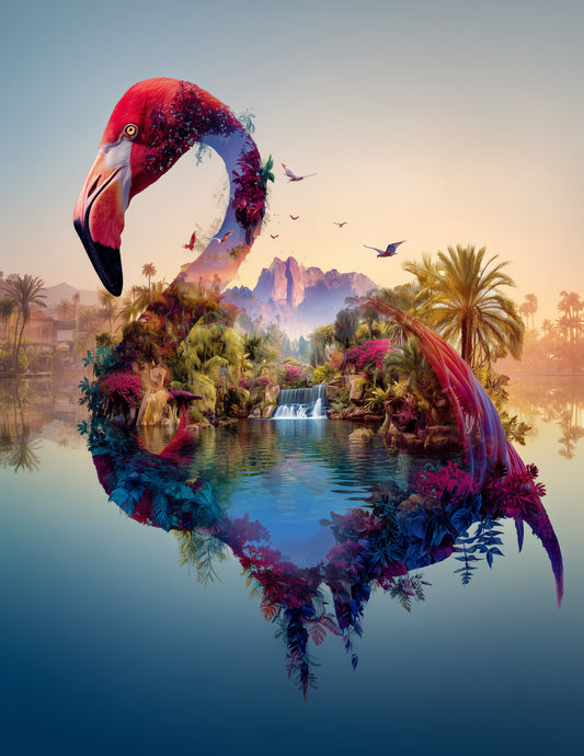 Flamingo — Double Exposure Art, Warm Hues Digital Wall Art, 3 Sizes Included, Living Room Decor