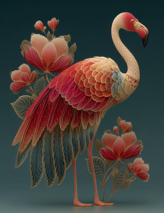 Flamingo — Fractal Filigree Art, Balanced Tones Digital Wall Art, 3 Sizes Included, Living Room Decor