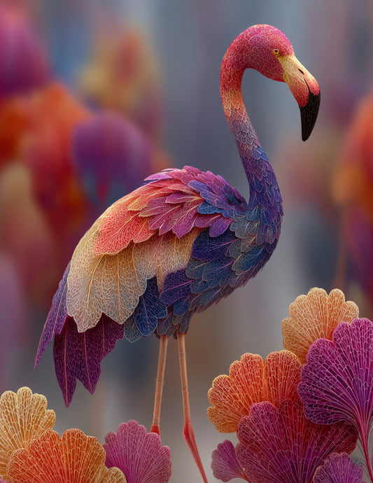 Flamingo — Fractal Filigree Art, Layered Hues Digital Wall Art, 3 Sizes Included, Living Room Decor