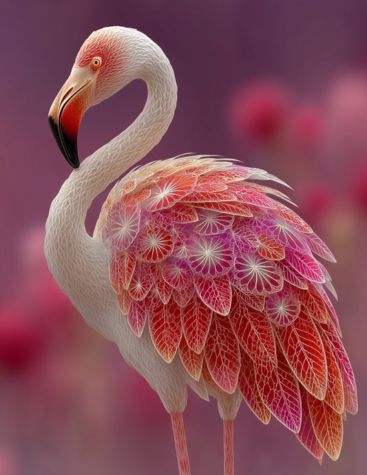 Flamingo — Fractal Filigree Art, Refined Detail Digital Wall Art, 3 Sizes Included, Living Room Decor