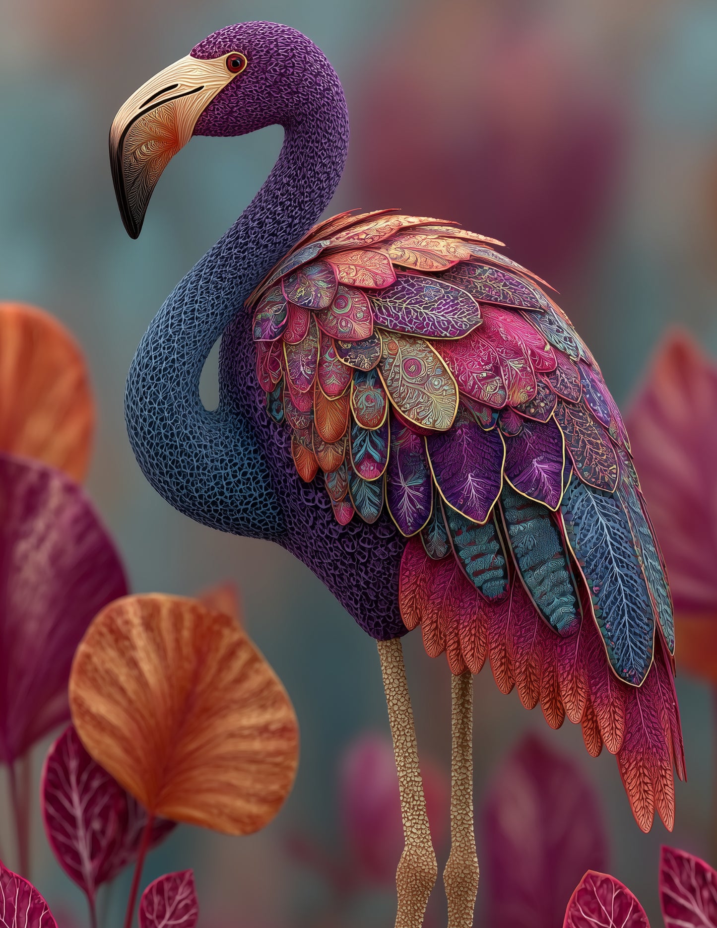 Flamingo — Fractal Filigree Art, Rich Hues Digital Wall Art, 3 Sizes Included, Living Room Decor