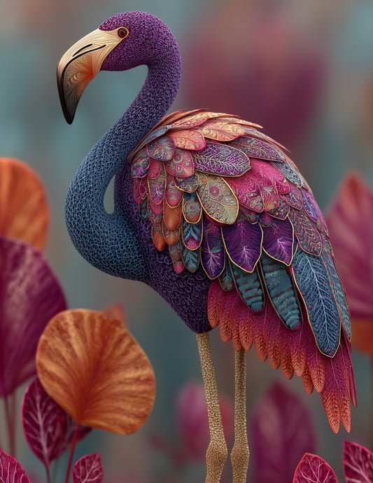Flamingo — Fractal Filigree Art, Rich Hues Digital Wall Art, 3 Sizes Included, Living Room Decor