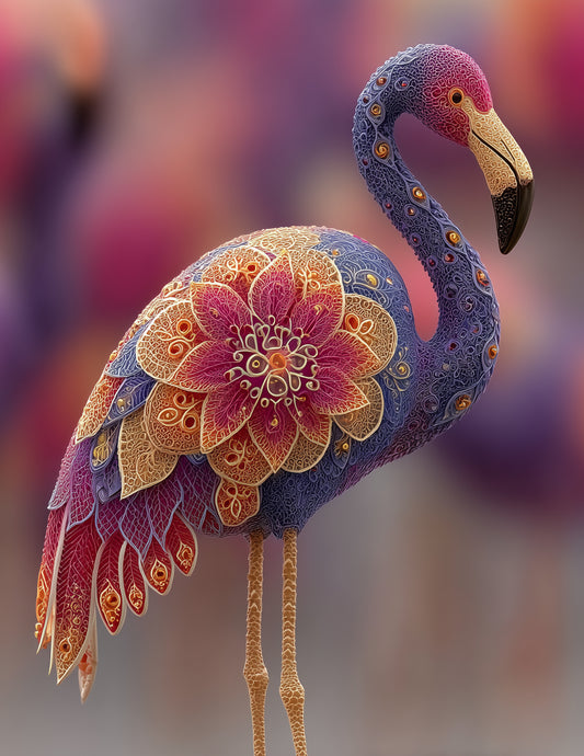 Flamingo — Fractal Filigree Art, Vibrant Palette Digital Wall Art, 3 Sizes Included, Living Room Decor