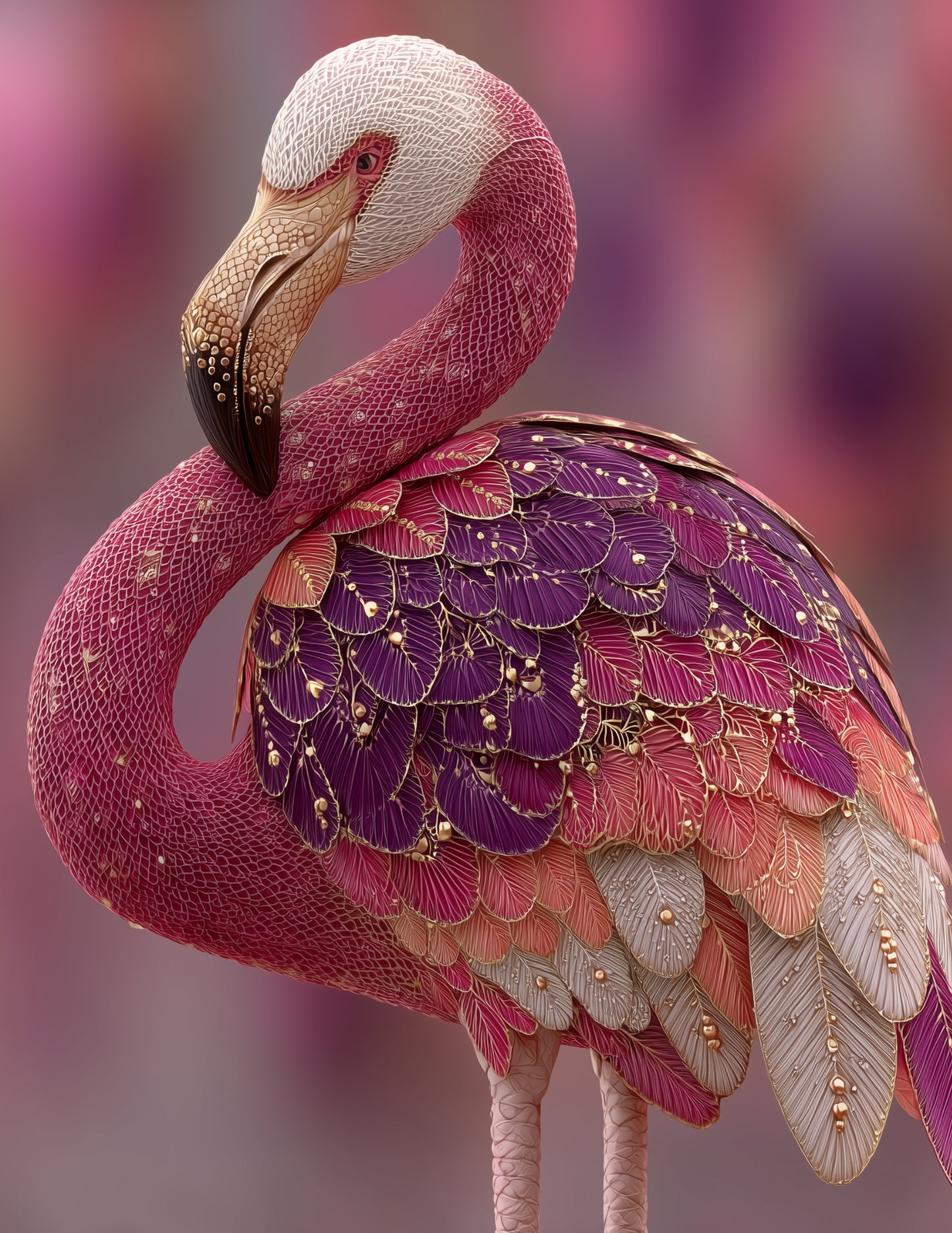 Flamingo — Fractal Filigree Art, Warm Gradients Digital Wall Art, 3 Sizes Included, Living Room Decor