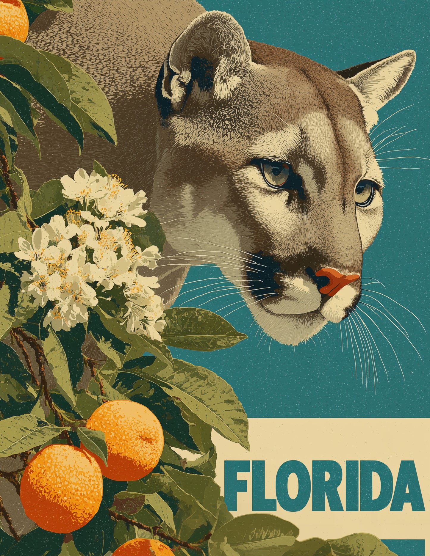 Florida Panther — Pop Art, Warm Pastels Digital Wall Art, 3 Sizes Included, Living Room Decor