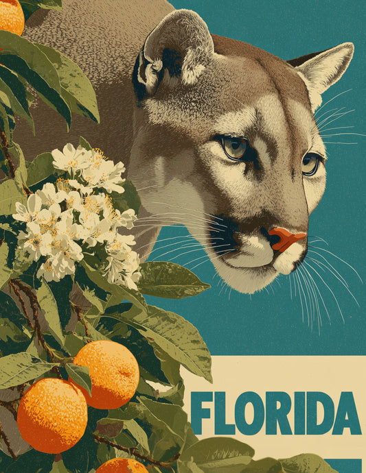 Florida Panther — Pop Art, Warm Pastels Digital Wall Art, 3 Sizes Included, Living Room Decor